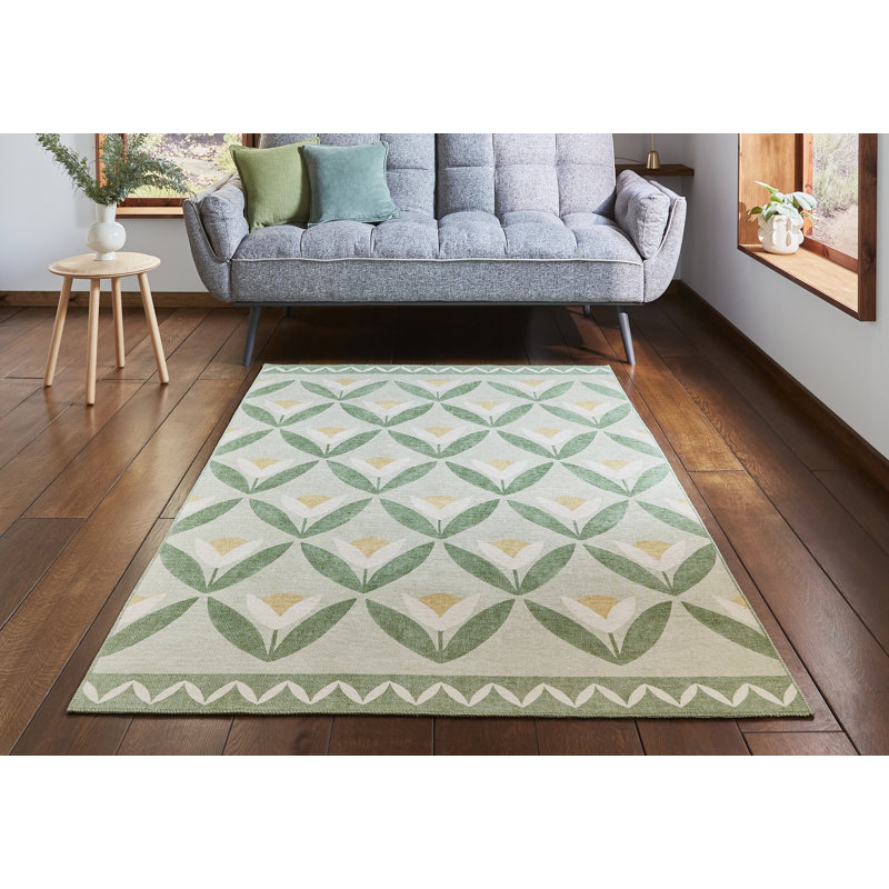 Scion Floral Digitally Printed 76cm X 150cm Area Rug, Rectangle 76 x 150 cm, Green
