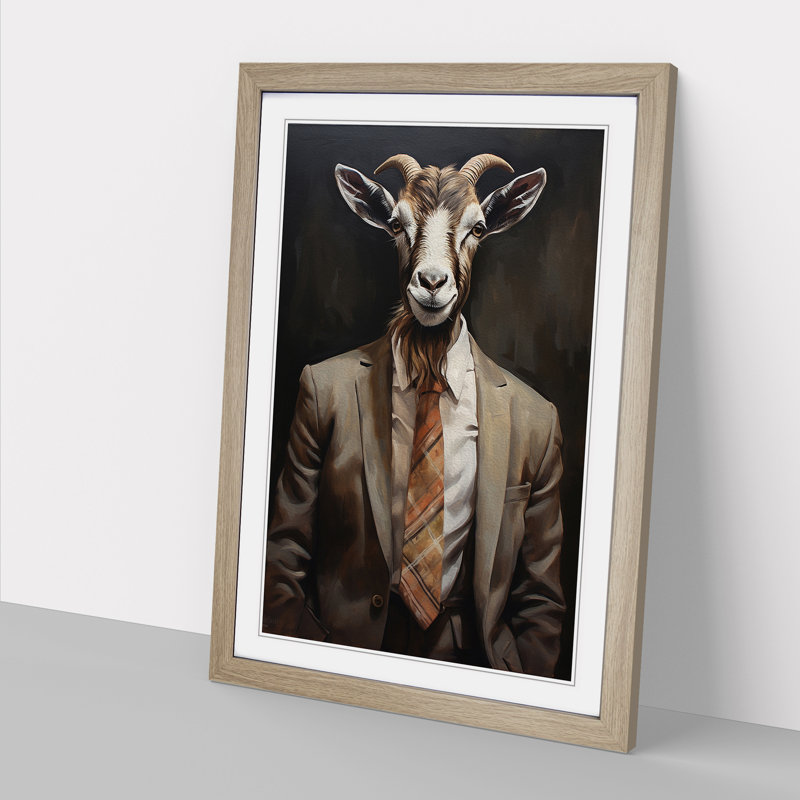 Goat in a Suit Painting No.2 - Framed Print, 46cm H x 34cm W, Oak Framed