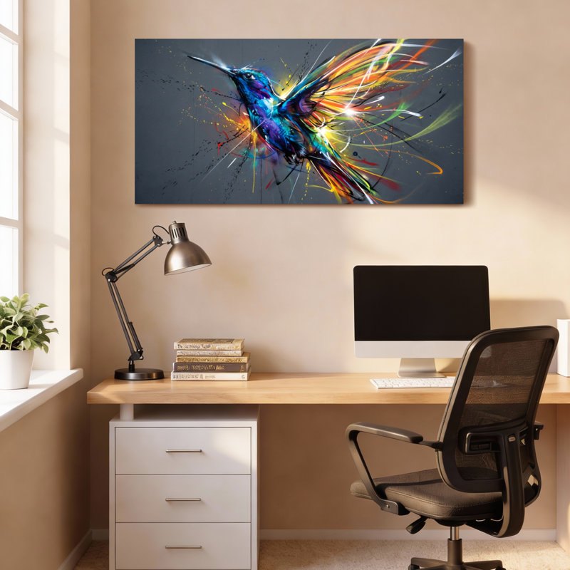 Ensemble d'une toile imprimée abstraite représentant un colibri coloré, 4020