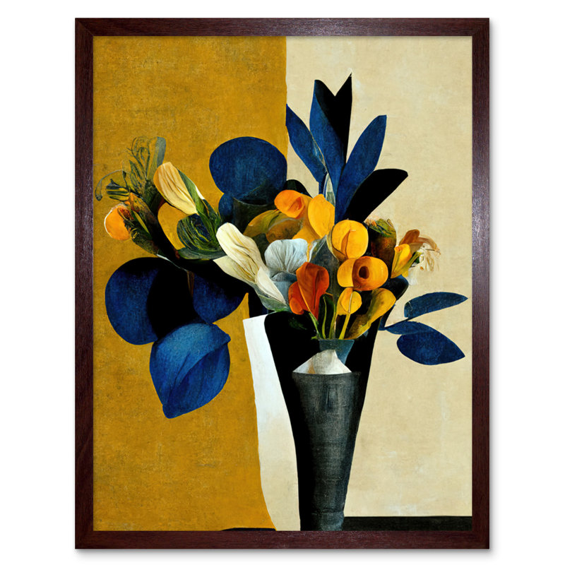 Autumnal Abstract Bouquet Flowers Artwork 1 Piece Wall Art, 25.9cm H x 20.6cm W x 1.5cm D, Brown Framed Paper