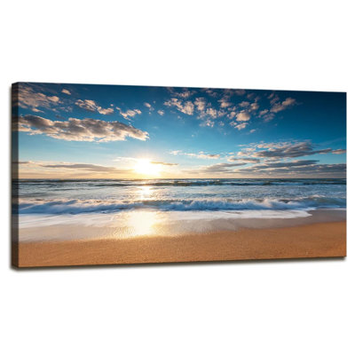 Beach Sunrise Over The Tropical Sea Pictures Print On Canvas Wall Art For Home Decor, Stretched And Framed, Easy To Hang