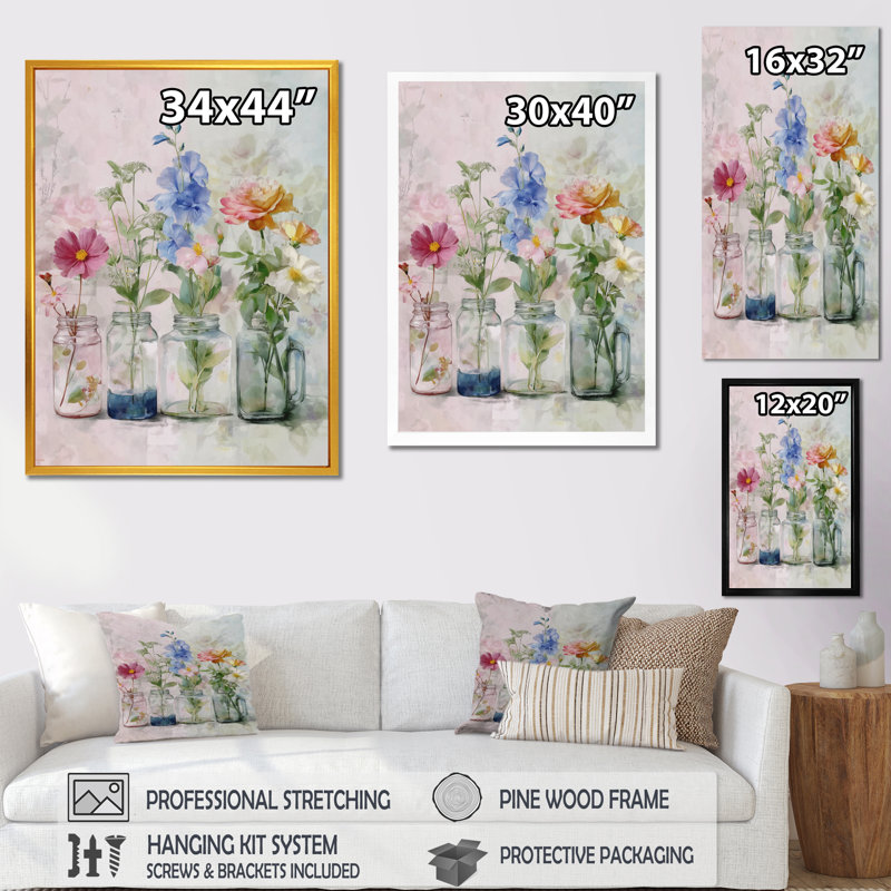 Maison de campagne avec bouquets de fleurs sauvages, H 32 po x l 24 po, Toile tendue, Ne s’applique pas