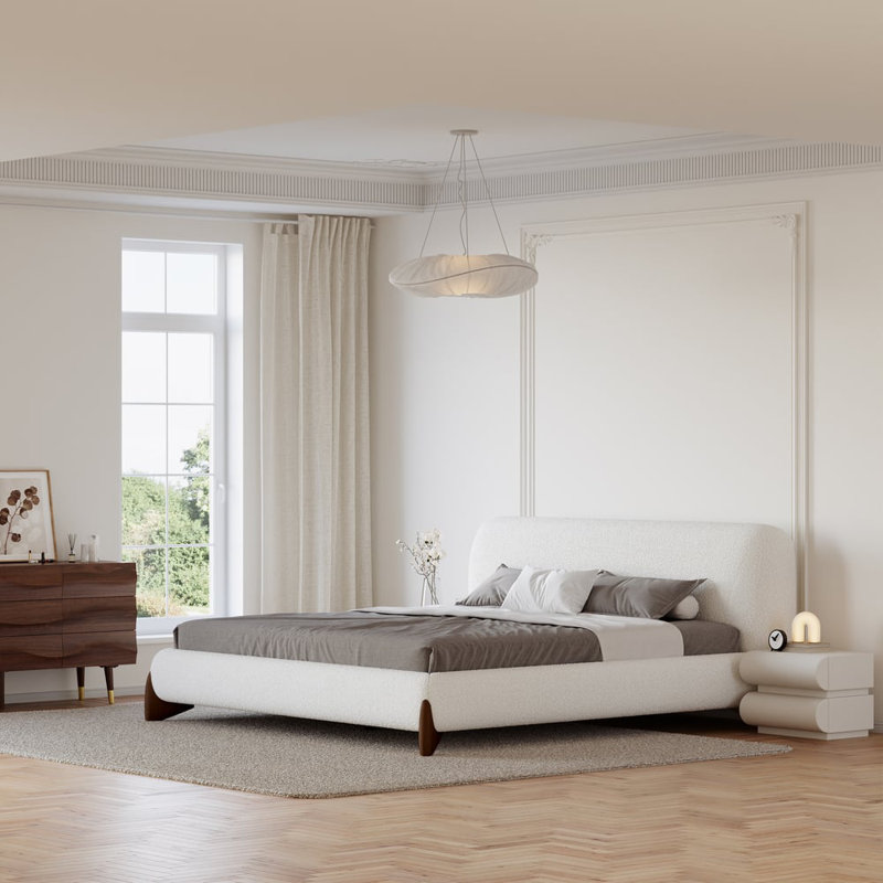 Base de lit grand avec lit capitonné Curva Modern White, Grand lit