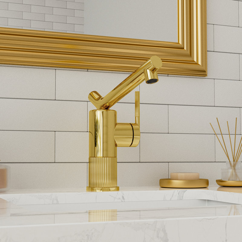 Swivel Spout Vessel Bathroom Faucet Single Hole Deck Mount With Single Lever Handle And Round Base, Gold