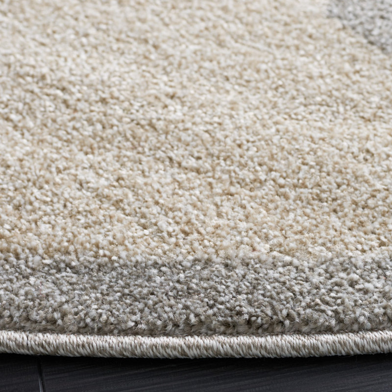 Tapis beige à motif géométrique Ammundsen, Rond 7 pi