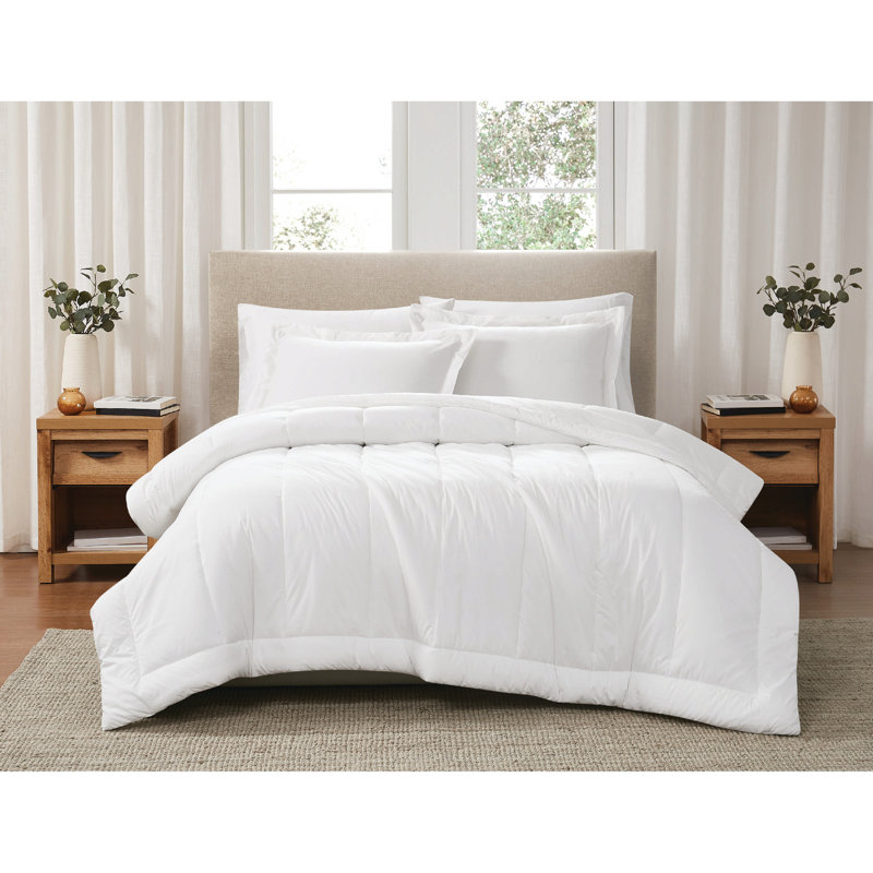 Ensemble d'édredon en percale de coton unie Brooklyn Loom, Très grand + 2 très grandes taies décoratives, Blanc