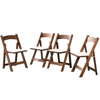 De 4 chaises pliantes - en bois massif, faciles à manipuler, pour de multiples occasions, ensemble de 4 chaises en noyer, coussin beige et pratique
