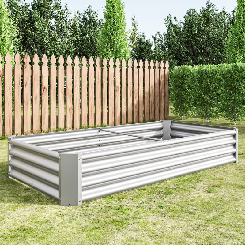 Grande jardinière rectangulaire en métal argenté pour la plantation de plantes grasses surélevées en plein air, Argent argent