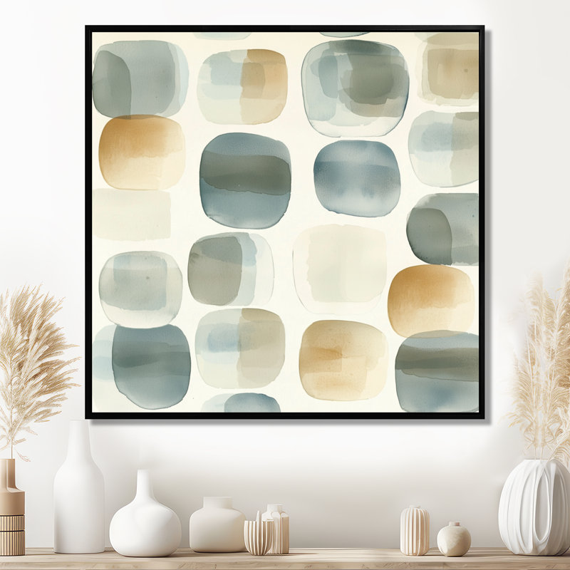 Nyaja Minimalist Meditation Stone Collage III - art mural méditation, Impression encadrée flottante, Noir, H 16 po x l 16 po
