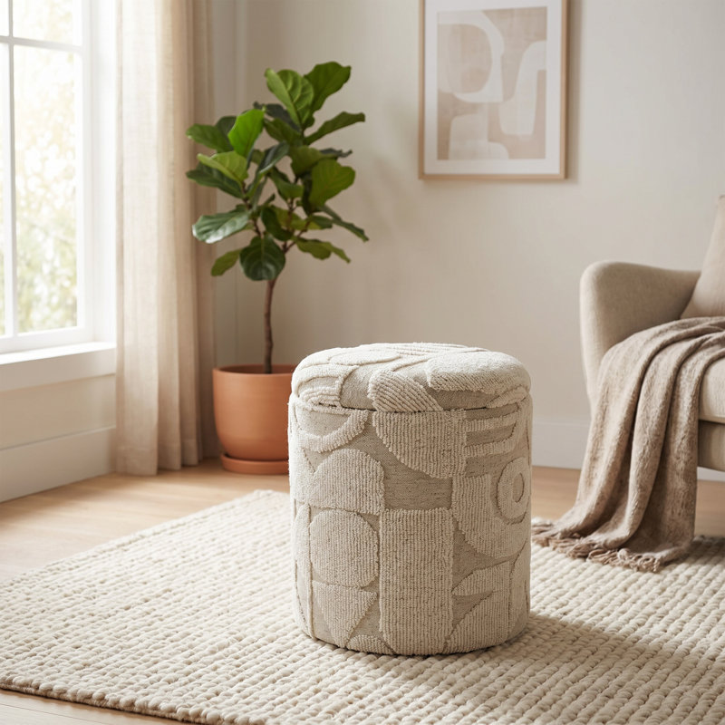 Repose-pieds de rangement en tissu tissé à la main aztèque blanc de 16 po de large Anding