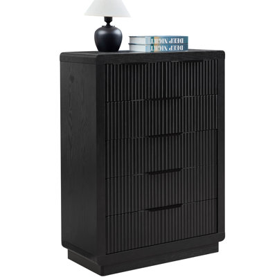 Commode noire avec profil courbé épaissi, commode moderne de 44,4 po de hauteur avec 6 tiroirs, organisateur de commode en bois pour chambre à coucher, salon, couloir