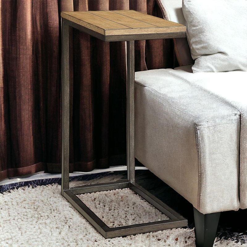Table de bout rectangulaire en bois massif 25 po noir et chêne