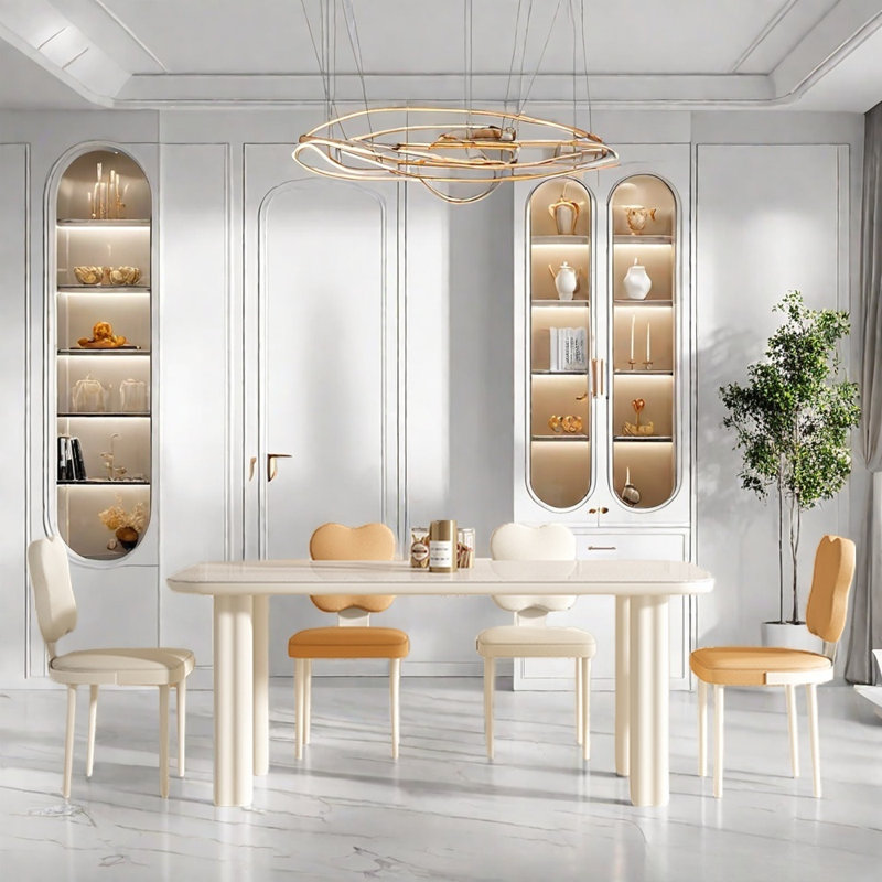 Cream style modern simple diniing table set, 29.52"H x 70.86"L x 31.49"W