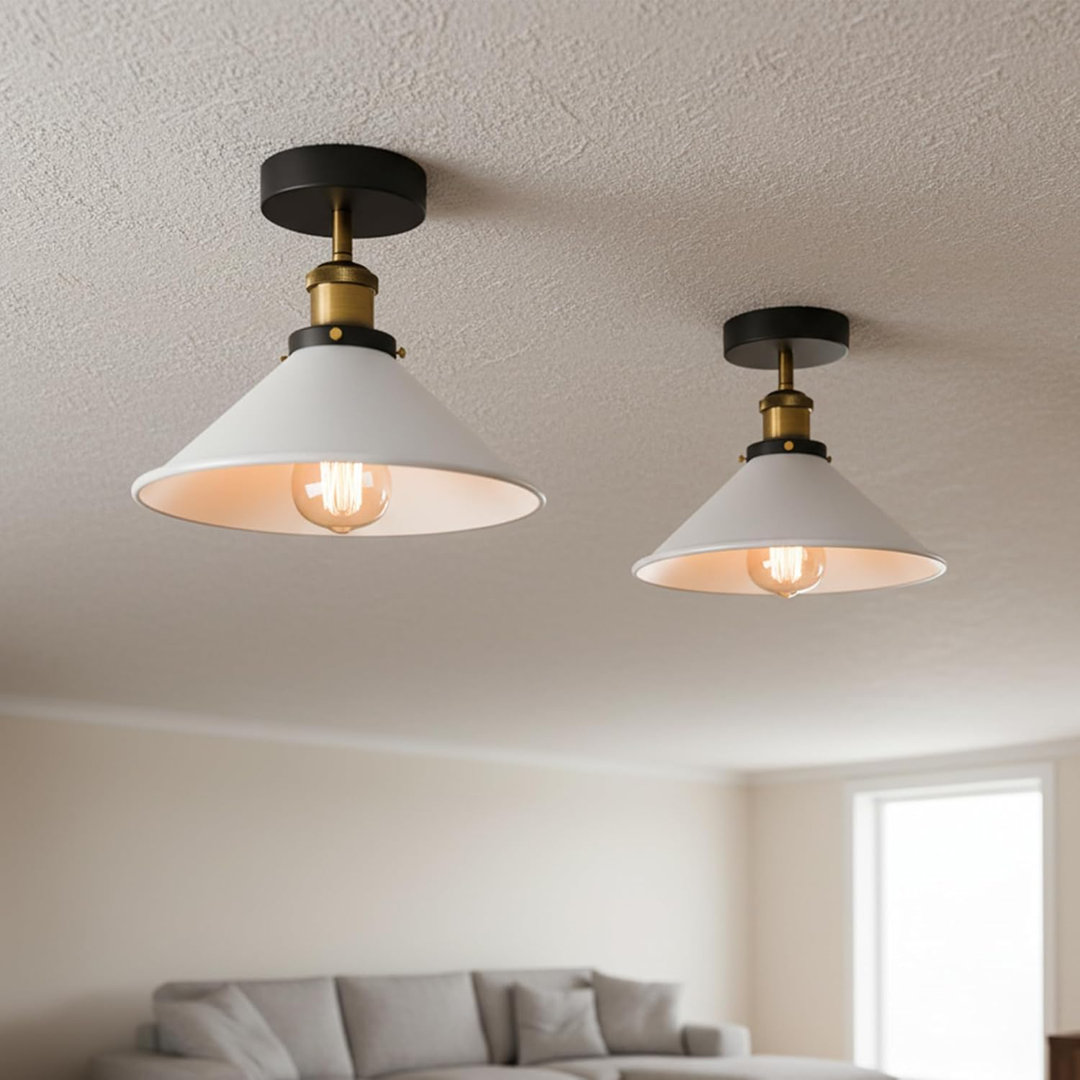 Yellow Brass Pack Of 2 E27 Flush Fitting Ceiling Light With 22Cm Lampshade Easy Fit Metal Semi Flush Mount Lighting For Kitchen Hallway Living