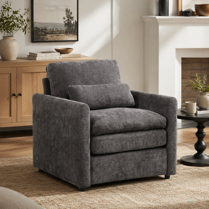Fauteuil rembourré 31,9 "surdimensionné et confortable, Gris