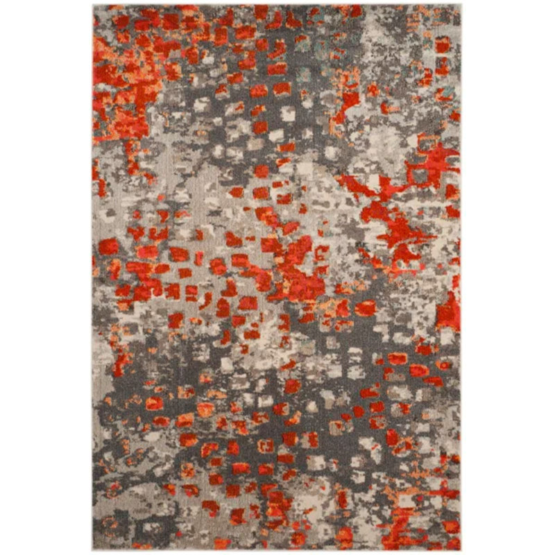 Tapis abstrait Hertzler, Rectangle 5 pi 1 po x 7 pi 7 po, Gris / Orange