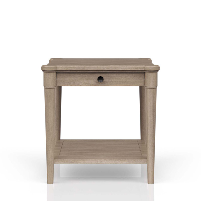 Sand Wood Rectangular End Table with Storage Drawer