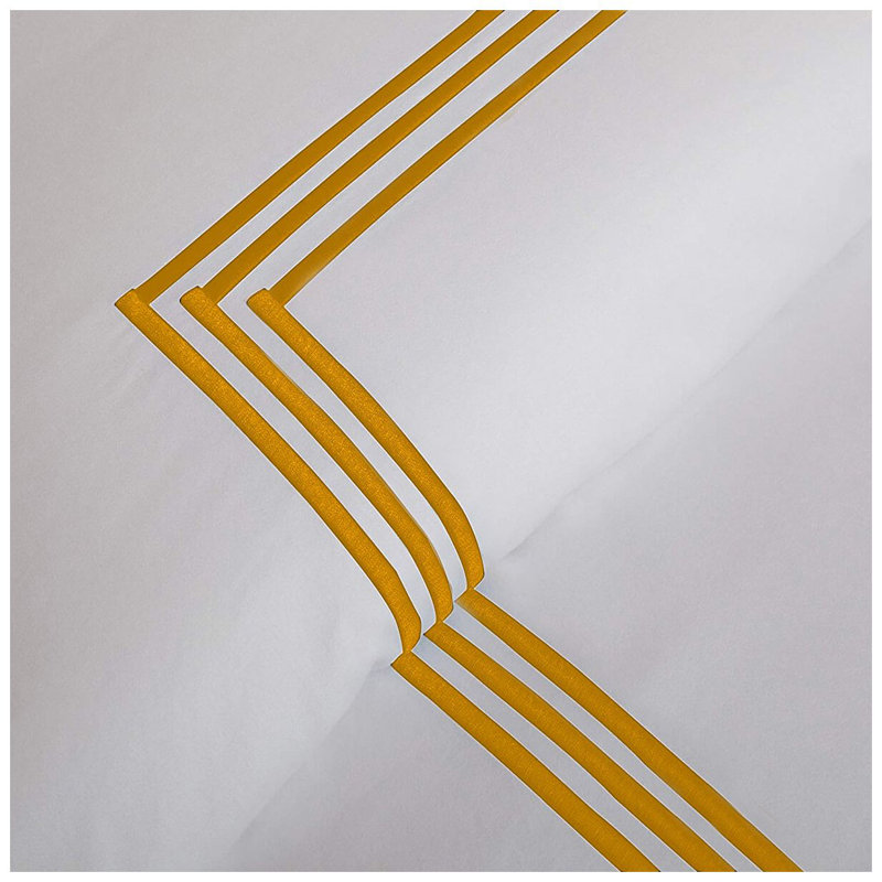 400TC Cotton Triple Embroidery Sateen Solid Duvet Cover Set, White/Gold, Twin/Twin XL Duvet Cover