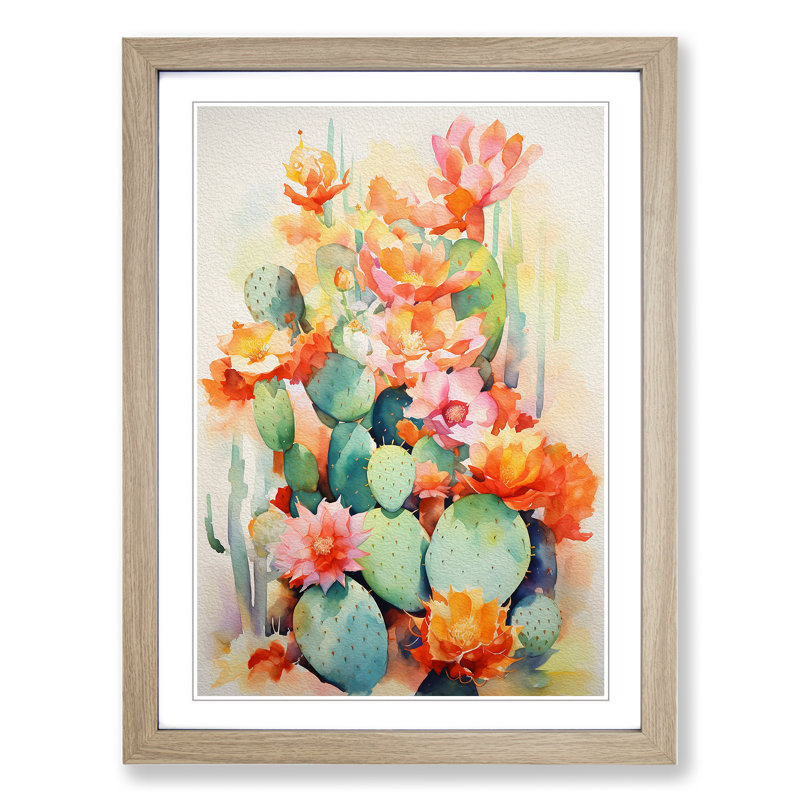 Cactus Abstract Art - Framed Print, 46cm H x 34cm W x 2cm D, Oak