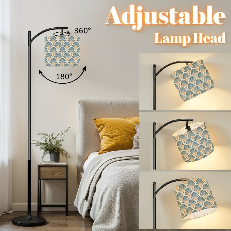 Lampe sur pied à arc avec abat-jour réglable Lampe sur pied à tons crème bleu doux 3 températures de couleur Lampe à mât haut avec interrupteur au pied pour la chambre à coucher