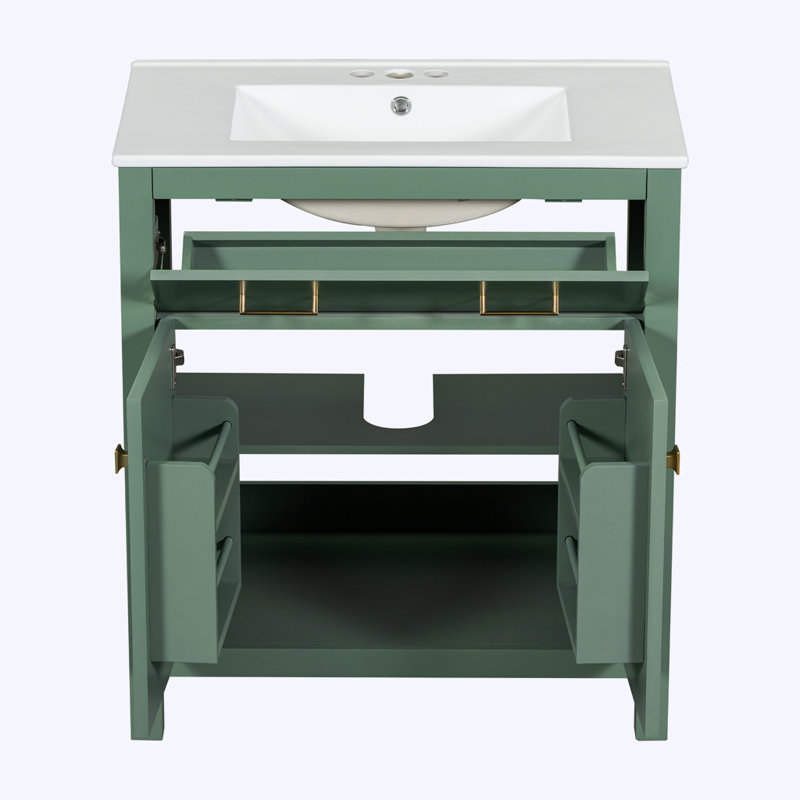 Meuble-lavabo moderne simple avec lavabo en céramique, Vert