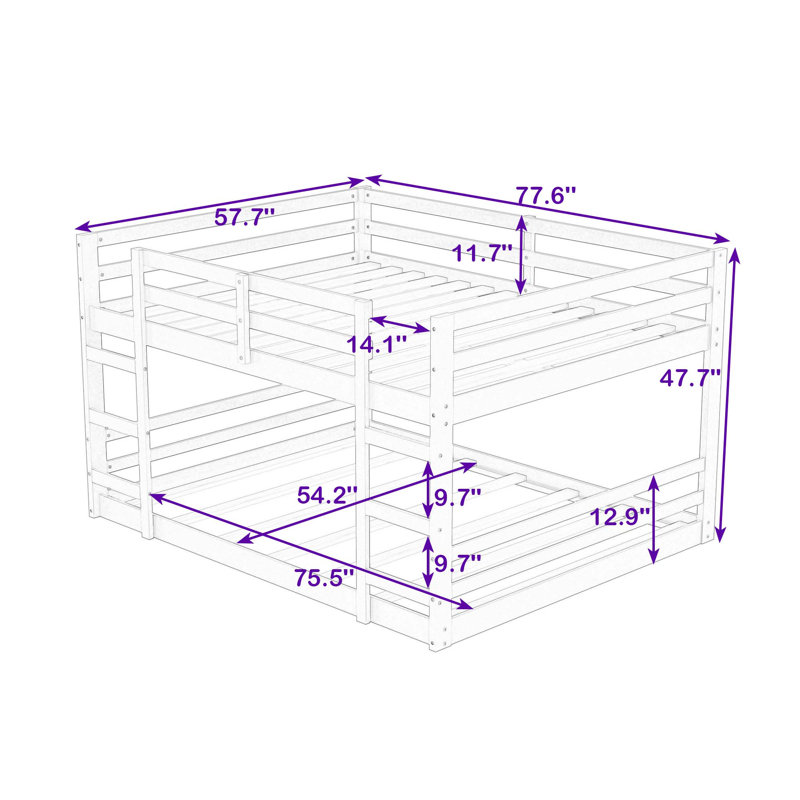 Wooden Bunk Bed With Slats And Ladder, Gray, Full over Full