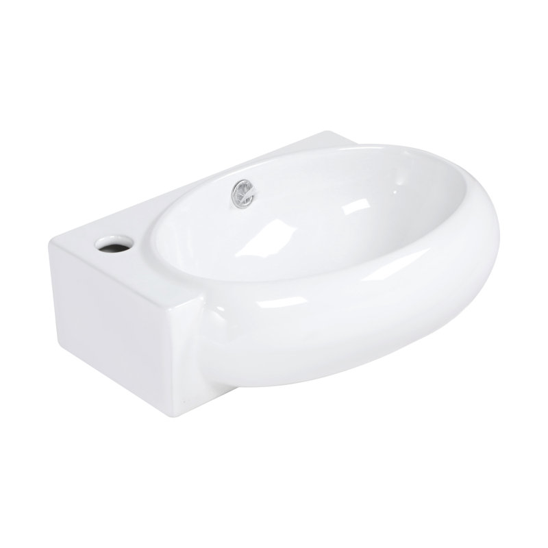 16" L X 11" W Wall Mounted Bathroom Sink Oval White Ceramic Bathroom Sink Wall Hung Ceramic Sink