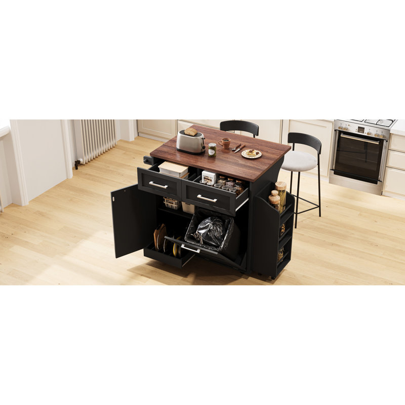 Style Kitchen Island, Drop Leaf, 2 Drawers, 9 Wheels, Adjustable Shelf Style, 47.2" Storage, Leaf Design, Shelf, Pot Organizer