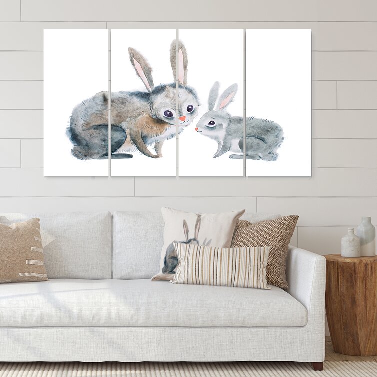 Bless international Mother Rabbit And Baby Rabbit On Canvas 4 Pieces ...