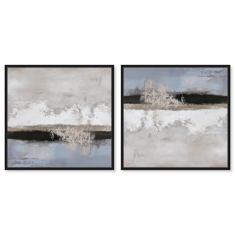 Graphite Depth II Set Canvas Minimalism Abstract by Art Remedy, 13" H x 13" W, Black Framed