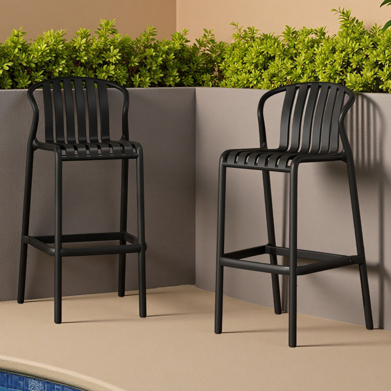 Ensemble de 2 tabourets de bar d'extérieur H 29,5 po, Noir