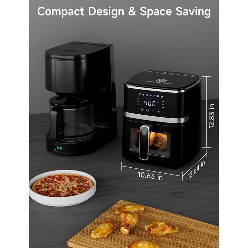 Friteuse à air compacte avec fenêtre Kitchen Elite, 5,28 pintes, noir