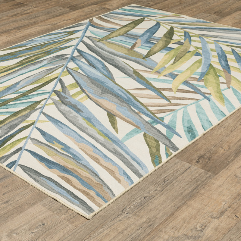 Rectangle Desdemona Floral Machine Woven Polyester Area Rug in Blue/Beige/Green, Rectangle 2' x 3'