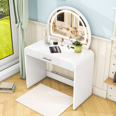 Makeup Vanity Table with Touch Screen Lighted Mirror and Drawer