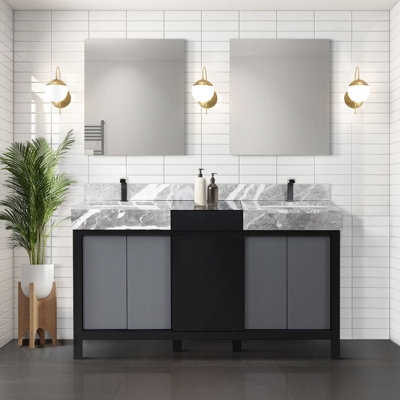 Lexora Zilara 60 Inch Bathroom Vanity Complete Set In Black And Grey, With Faucet -  LZ342260DLISM28FBG