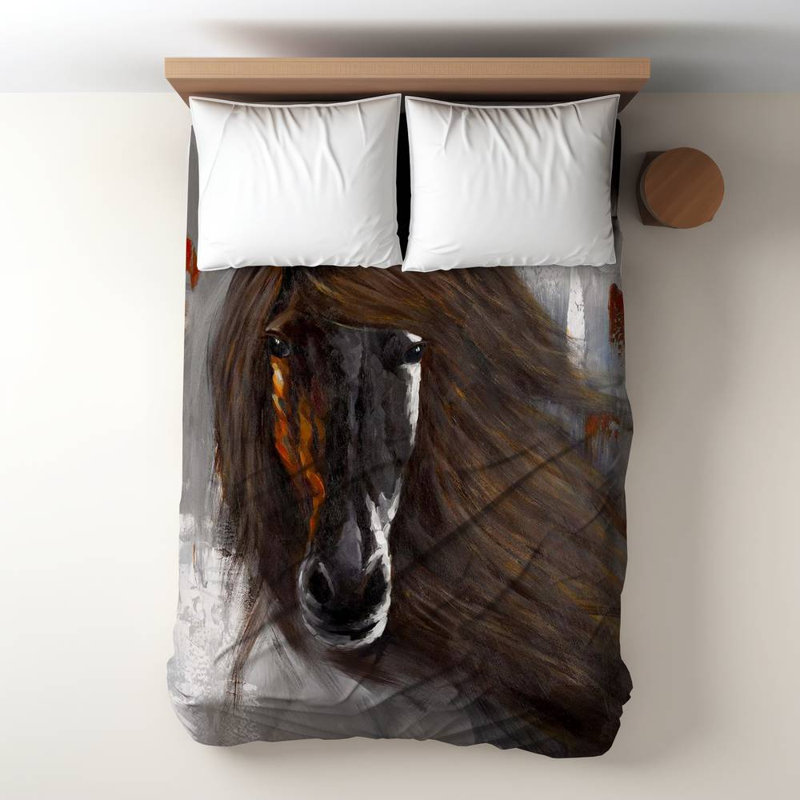Polyester Sateen Duvet Cover, Twin Duvet, White Proud Brown Horse