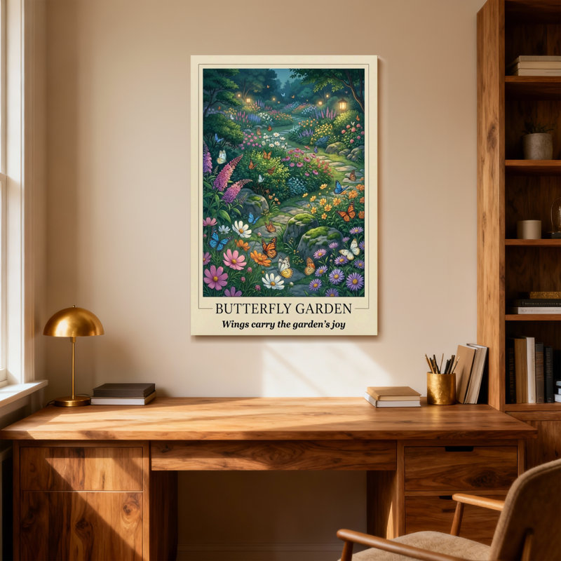 Paysage et nature jardin de papillons avec fleurs et papillons colorés, H 24 po x l 16 po