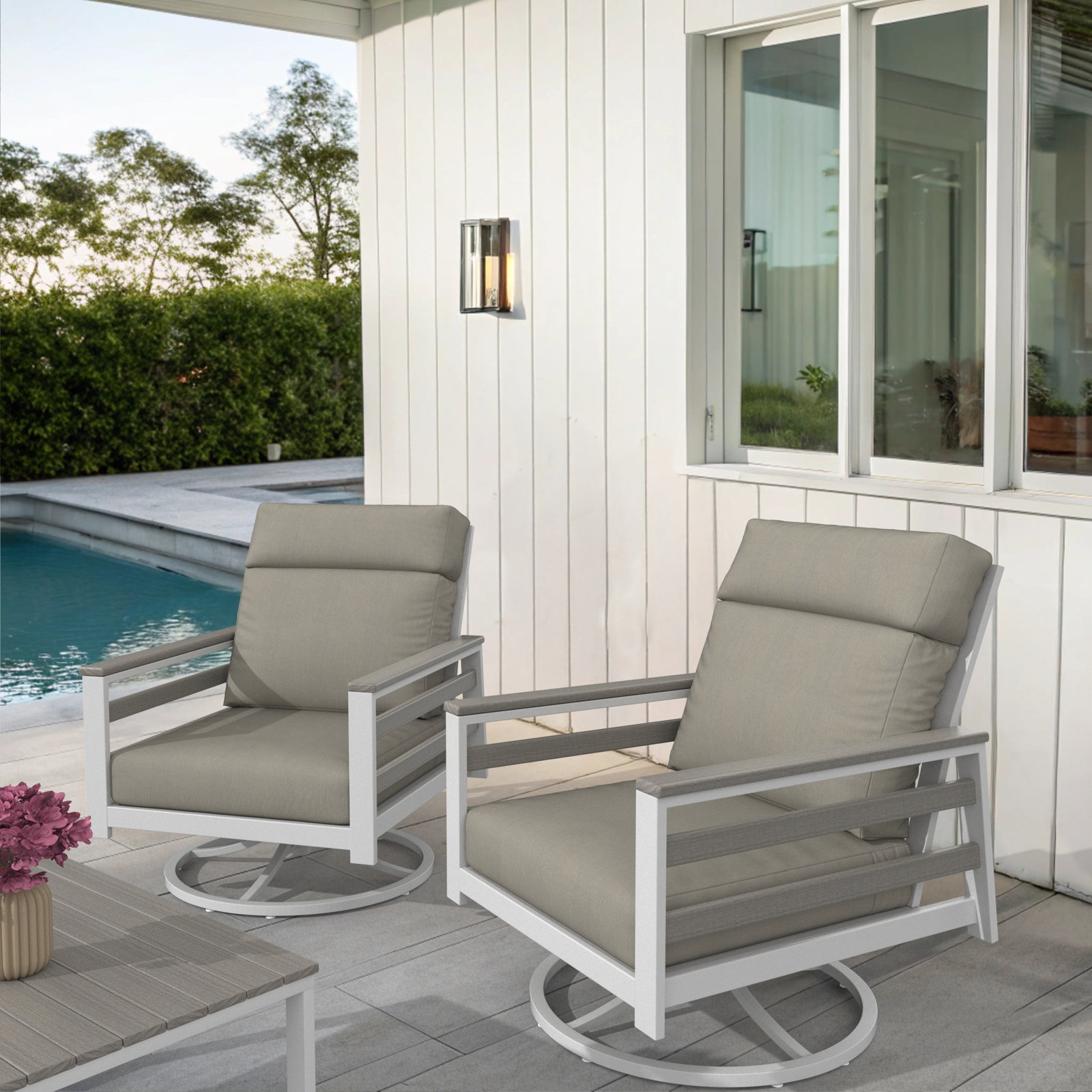 Townsend Sunbrella® Swivel Patio Lounge Chair, Spectrum Dove, White