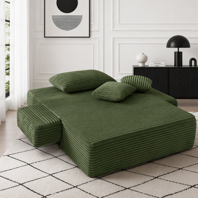 2-in-1 Convertible Chaise Lounge Chair, Sofa Bed with Plush Corduroy & No Assembly