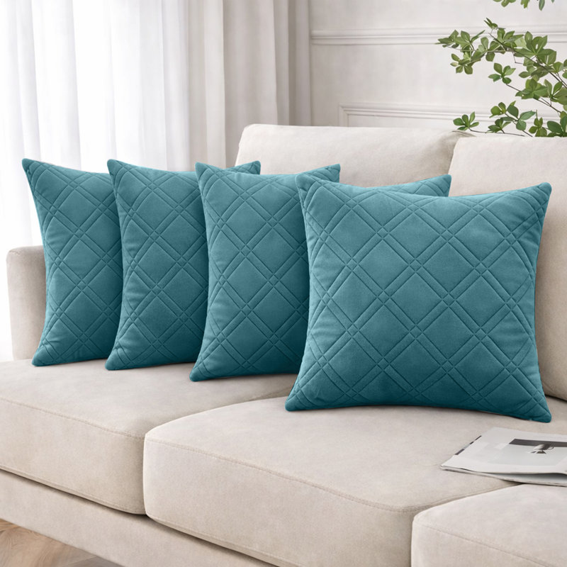 Geometric Square Throw Cushion Pad, Teal