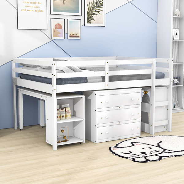 Harriet Bee Gladyce Kids Full Size 3 Drawers Wood Loft Bed with Desk ...