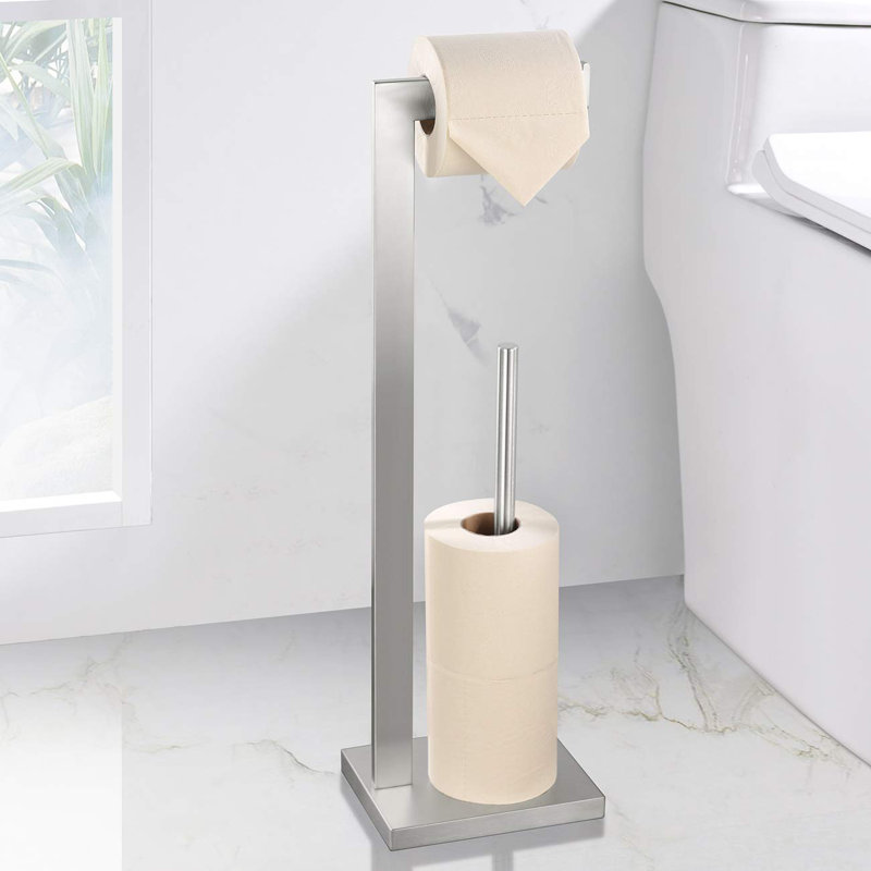 Porte-papier hygiénique sur pied pour salle de bain avec fonction de réserve, Argent