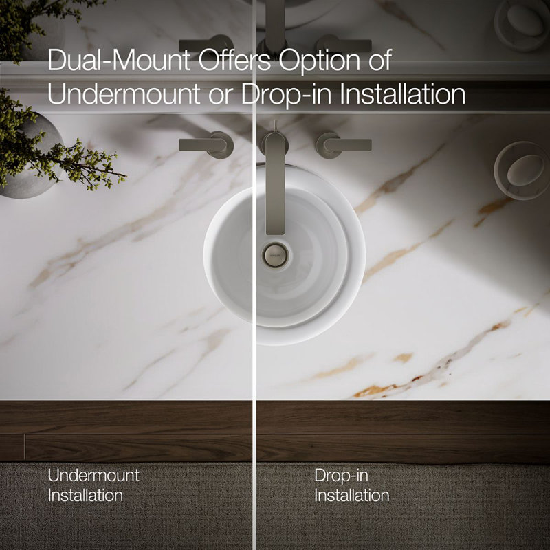 Compass® Ceramic Circular Dual Mount Bathroom Sink, White