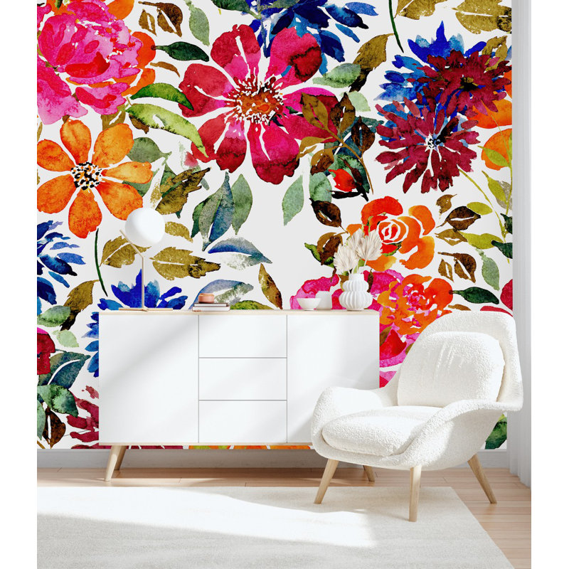 Panneau de papier peint adhésif L 18,75 pi x l 25 po Brightly Flowers, L 18,75 po x l 25 po