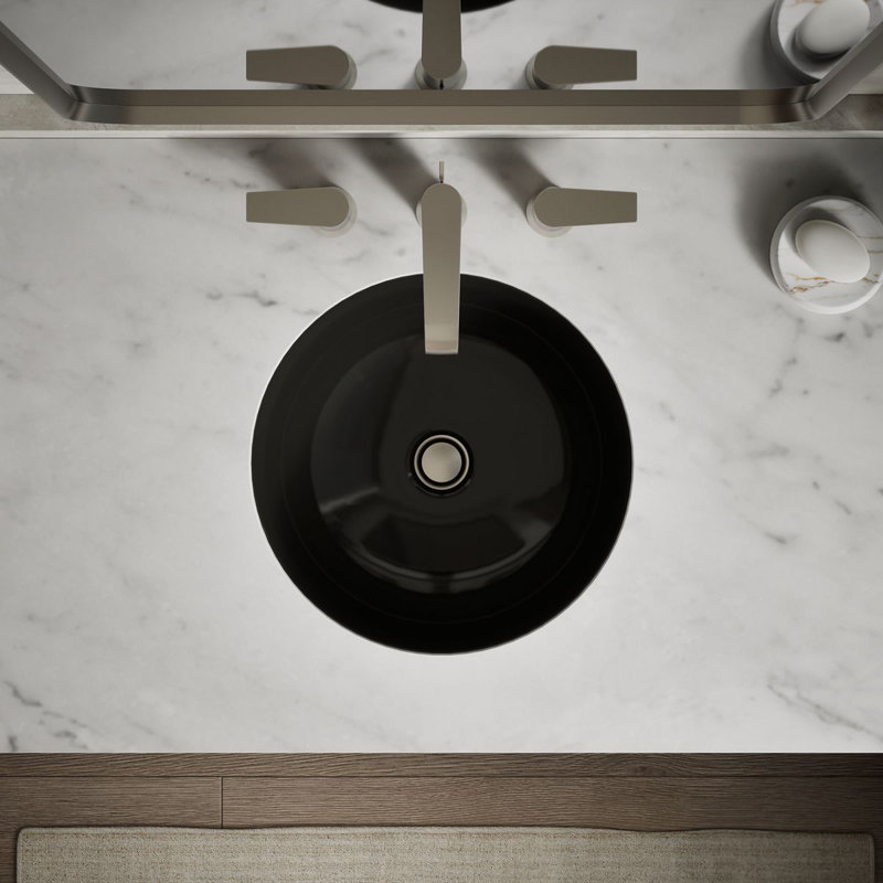 16-1/4 In. Round Undermount Bathroom Sink, No Overflow, Black