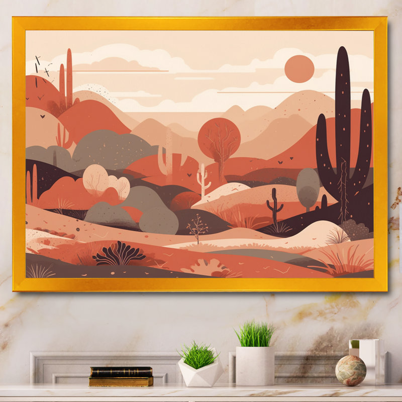 «Sublime Desert Simplicity - Minimalisme», art mural, H 34 po x l 44 po x P 1,5 po, Cadre flottant doré