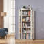 Bibliothèque ovale en bois ouverte, bibliothèque autoportante à cadre en panneau de fibres à densité moyenne, support de rangement à 5 niveaux facile à assembler pour le salon, décoration de bureau à domicile-581312289