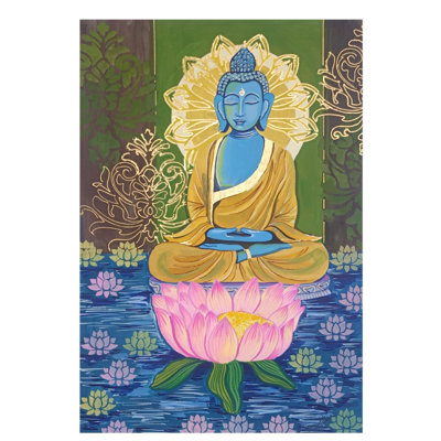 Lord Buddha In Meditation Mudra | Premium Poster Colors On Paper | By Yamini Pahwa