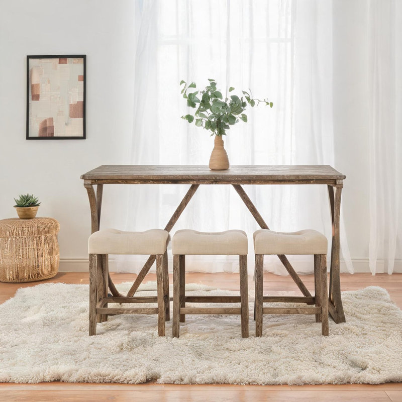 Ensemble de table de bar 5 pièces avec tabouret électrique, 3 tabourets, tissu en bois brun riche et peu encombrant 59 pouces