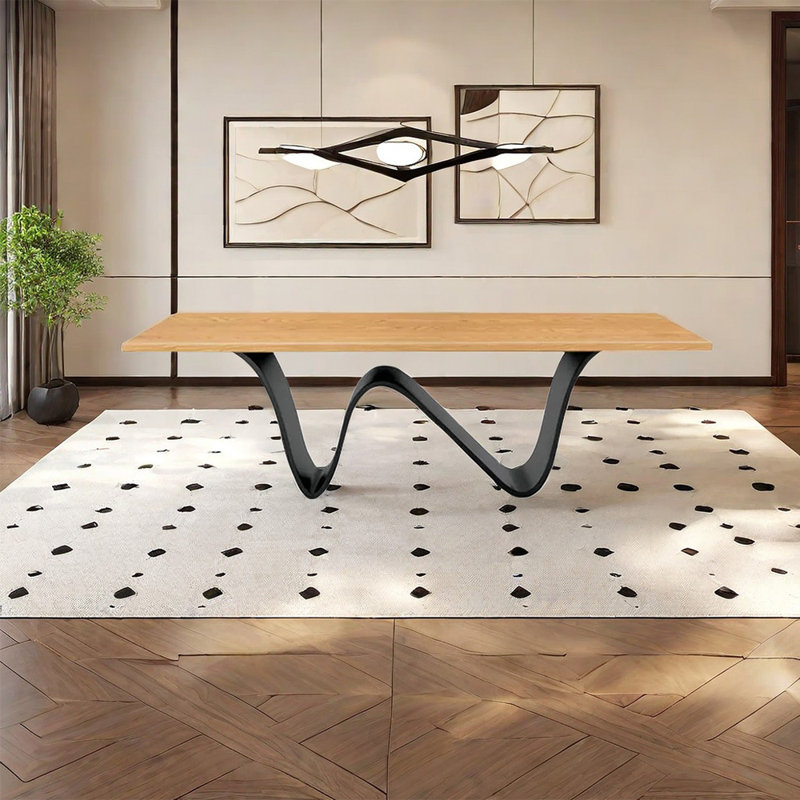 Solid Wood Top Metal Base Dining Table, 29.53" H x 62.99" L x 31.5" W, Burly Wood